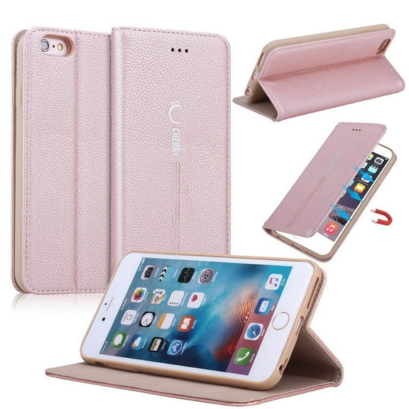 Iphone 6s Case, Mignova Iphone 6s Case PU Leather (Magnetic Closure) (Card Packet) (Kick Stand) Wallet Case Cover for Apple Iphone 6s & Iphone 6 (Rose Gold)