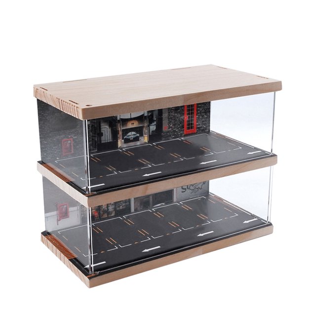 Bewildely Caja de exhibición para niños, modelo de coche de juguete, estacionamiento, a prueba de polvo, resistente a caídas Kits de construcción modelo 2 capas Bewildely FN012329-02