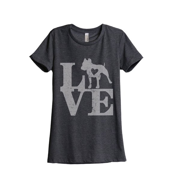 LOVE Pit Bull Dog Women's Fashion Relaxed T-Shirt Tee Charcoal Grey Small
