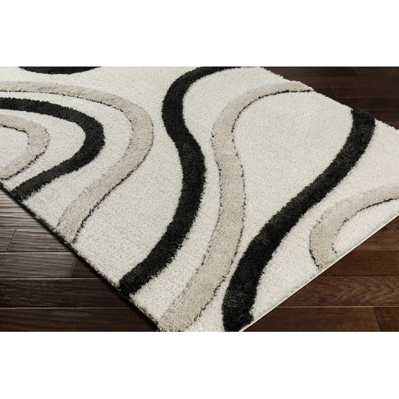 Hauteloom Kerrobert Living Room, Bedroom Area Rug - Contemporary - Plush Pile - Cream, Light Gray, Black - 5'3" x 7'