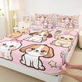 thumbnail image 3 of Castle Fairy Boys Girls Kawaii Dogs Twin Sheet Sets 3pcs,Cartoon Animal Pets Twin Fitted Sheet Microfiber,Happy Birthday Dessert Breathable Flat Sheet,Microfiber Bedroom Decor, 3 of 7
