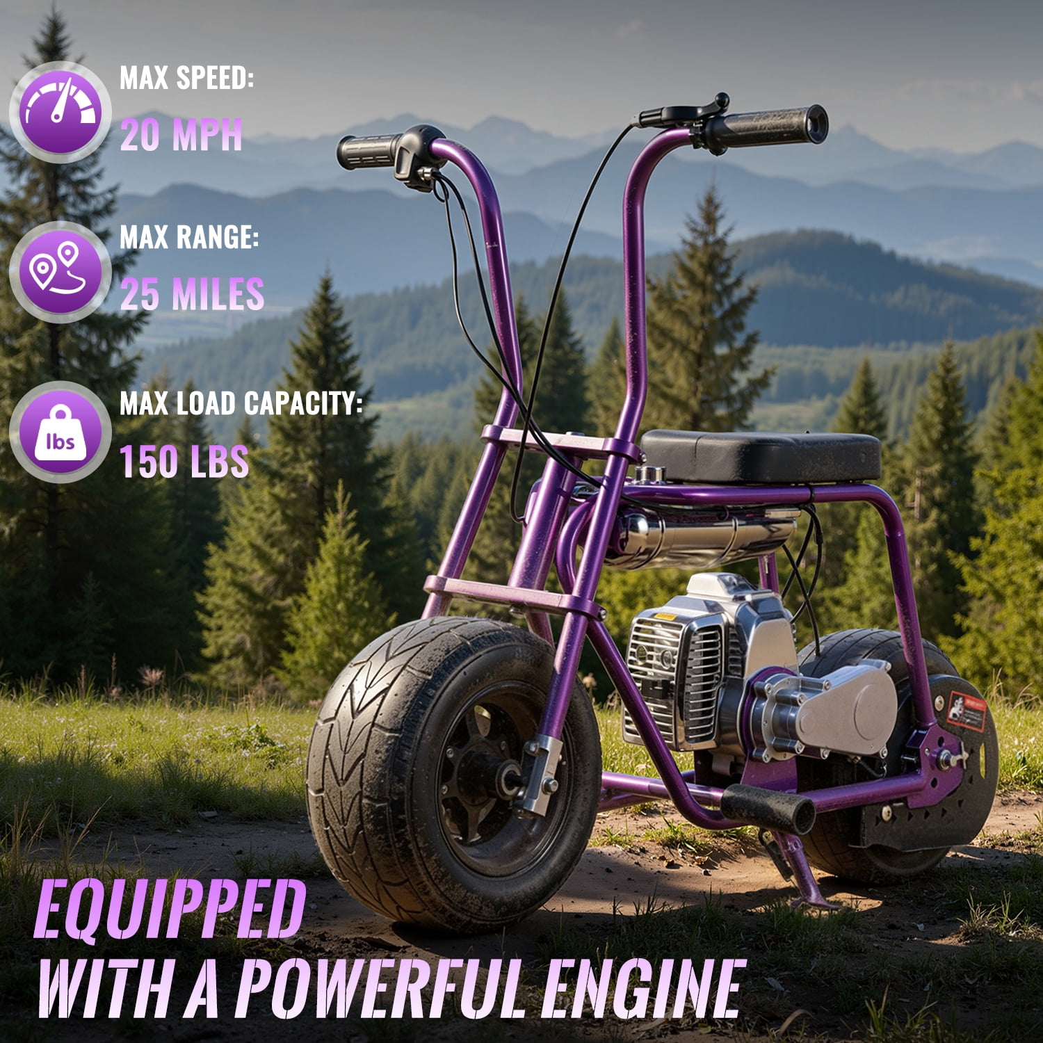 Say Yeah 50cc Mini Dirt Bike, 2-Stroke Gas Off-Road Motorcycle for Kids Age 8-15, 10-Inch Fat Tires, Heavy Duty Frame, 150 lbs , Purple