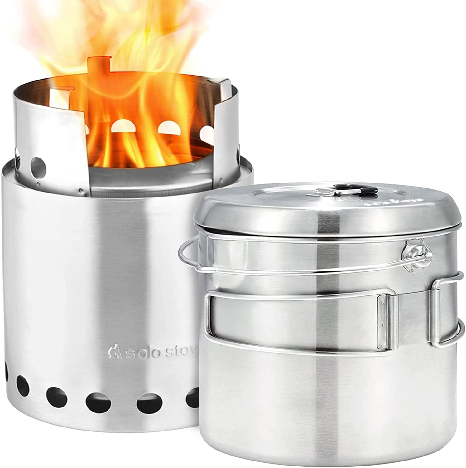 Solo Stove Titan & Pot 1800 Set: Portable, Wood Burning Campstove + 1,8 L Pot | Incl. Nylon Sack, For 2-4 People, 304 Stainless Steel