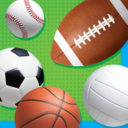 Club Pack of 384 Blue and Green Celebrate Sports 2-Ply Beverage Party Napkins 5"