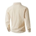 thumbnail image 4 of Men's Linen Shirts Lapel Collar Long Sleeve Button Down Business Casual Blouse Solid Dress Shirt Officewear (3XL, Beige), 4 of 7