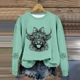 thumbnail image 2 of Tiweut Sweatshirts Top for Women Cow Print Long Sleeve Hoodless Pullover Crew Neck Ladies Classic Blouses Mint Green,S, 2 of 4