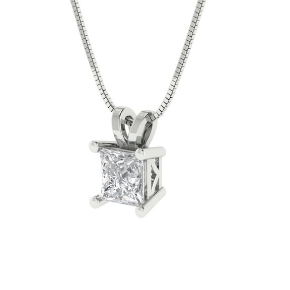 2.5 ct Brilliant Princess Cut Solitaire Zircon 14k White Solid Gold Everyday Affordable Designer Necklace Pendant with 18" Chain