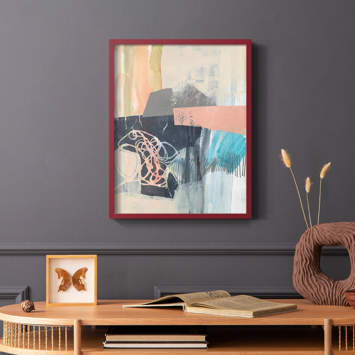 Reductive II in Red Solid Wood 11 x 14 Framed Print