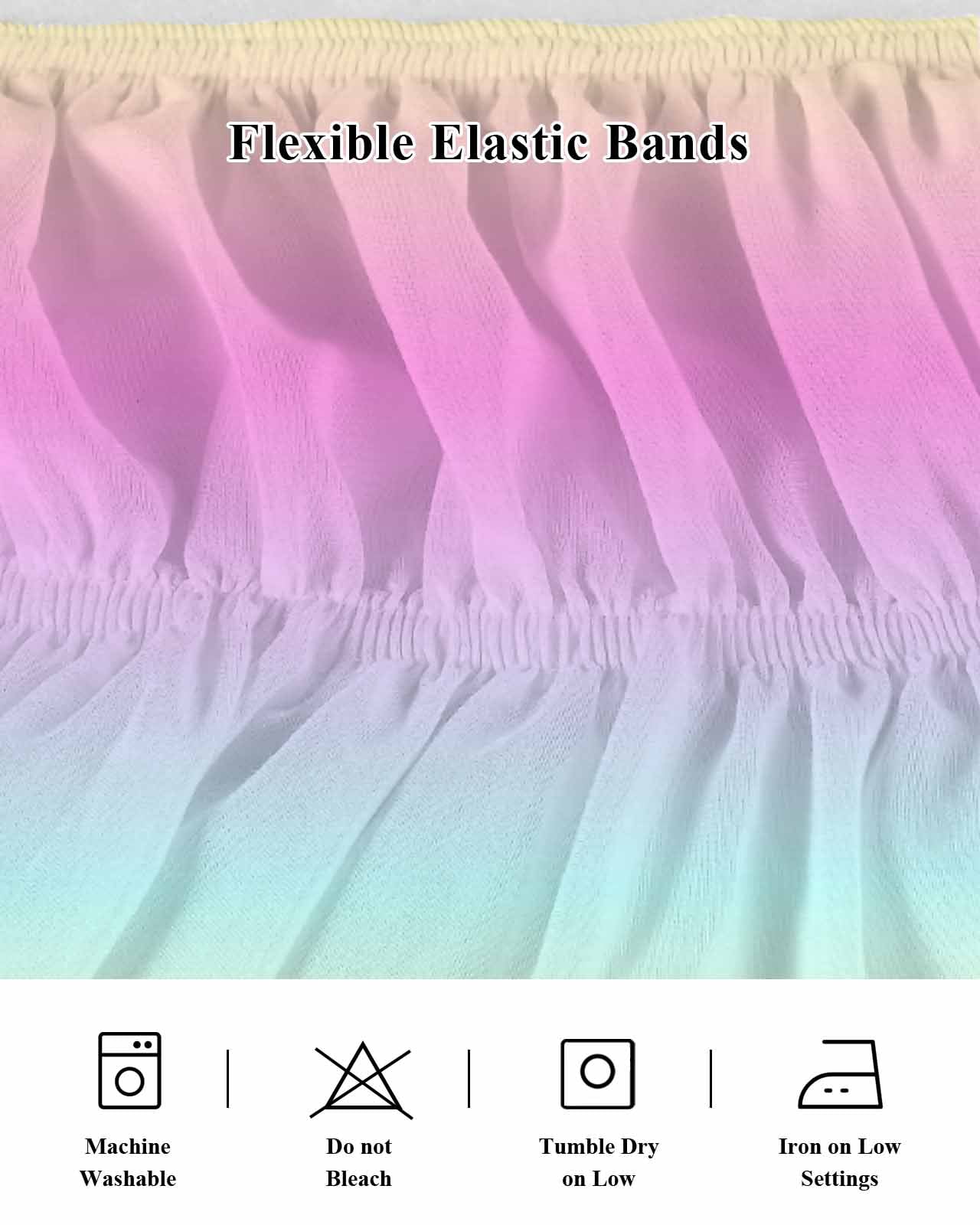 Pink Blue Bed Skirt King Size 16" Drop Purple Yellow Gradient Ruffled Wrap Around Bed Skirts Adjustable Elastic Bedskirt Dust Ruffle for King Size Bed