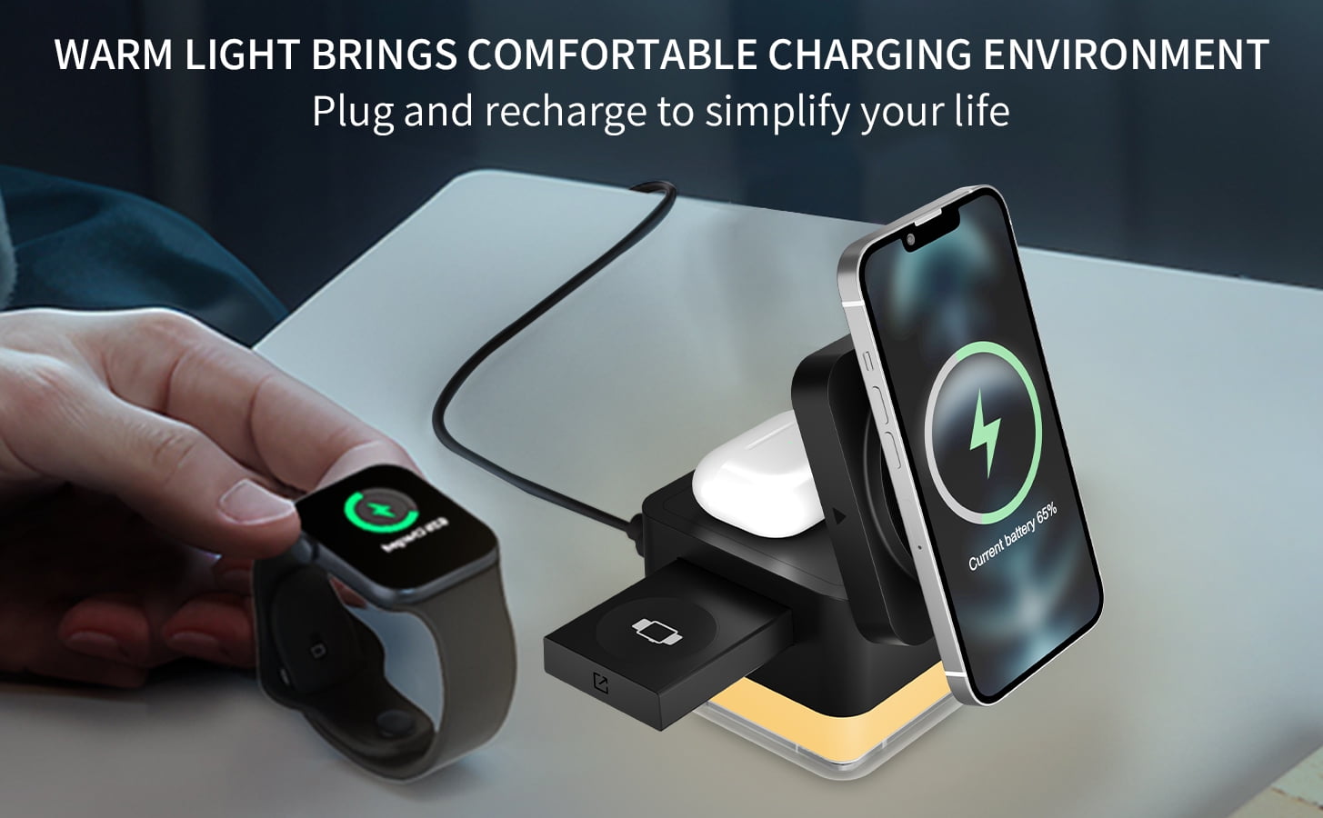 Formagix 15W Charging Station Cube;3 in 1 Magnetic Charger for iPhone, AirPods & Apple Watch