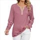 thumbnail image 1 of Camisetas de Larga A Rayas para Mujer, Informales, con Cuello en V, Bloques de Color, Corte Holgado, Básicas. Tiras Rojas XXL, 1 of 10
