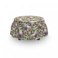 thumbnail image 3 of Floral Ottoman Cover, Pastel Tulip Flowers, 2 Piece Slipcover Set with Ruffle Skirt for Square Round Cube Footstool Decorative Home Accent, Standard Size, Olive Green Coral, by Ambesonne, 3 of 5