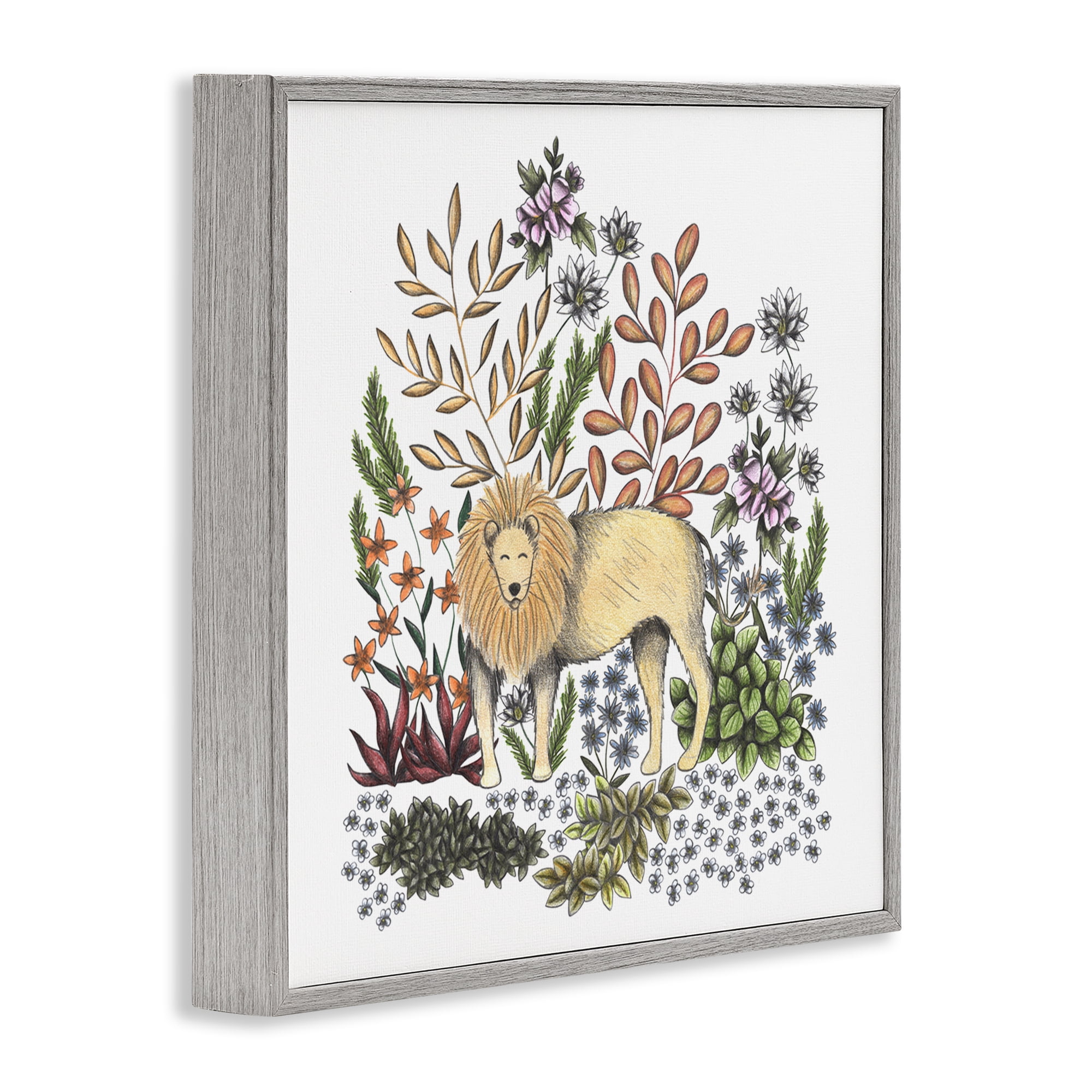 Jungle Wildlife Lion Gray Framed Giclee Art, design by Cecilia Battaini