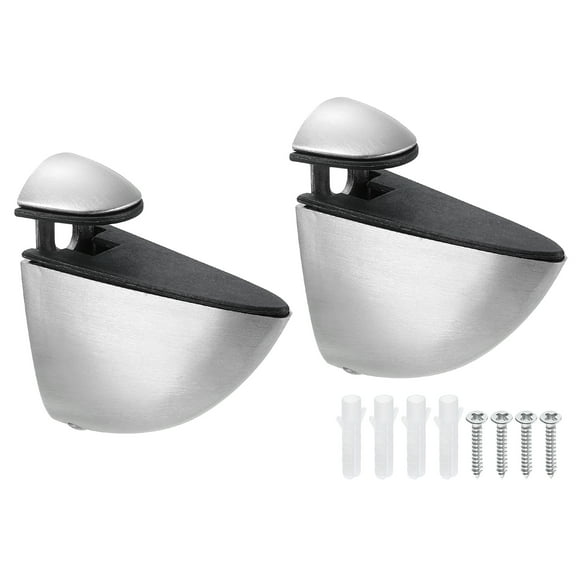 2Pcs Glass Shelf Bracket, Glass Shelf Holder Support Wall Mount Brushed Adjustable Shelves Clamp for 3-16mm(0.12"-0.63") Glass, Silver