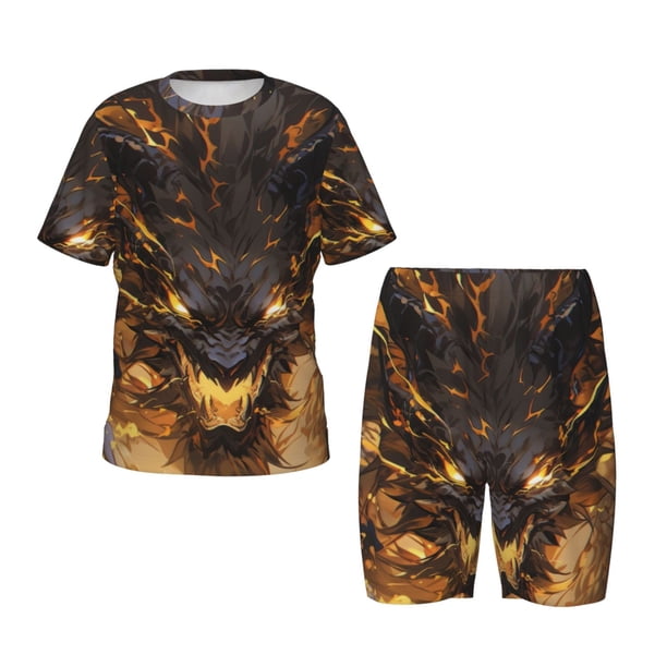 Balery Cool Black Gold Dragon Conjunto de Pijama Infantil de Manga Corta con Estampado – Ropa de Dormir de Algodón Suave-3X-Large