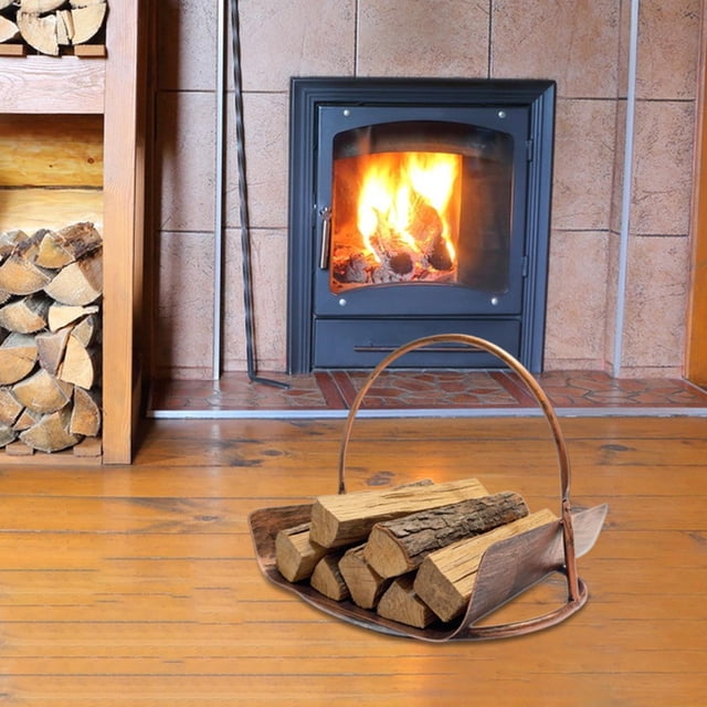 Soporte para leña para chimenea, cesta apiladora de troncos, resistente, multifuncional, para leña, accesorios para leña, hogar color cobre