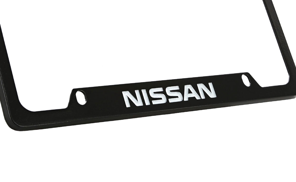 Nissan wordmark black coated metal license plate frame holder 4 hole
