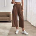 thumbnail image 2 of Miluxas Womens Comfortable Lightweight Wide Leg Trousers Pull on Elastic Waist Cropped Pants with Pockets for Business Casual Brown, 2 of 8