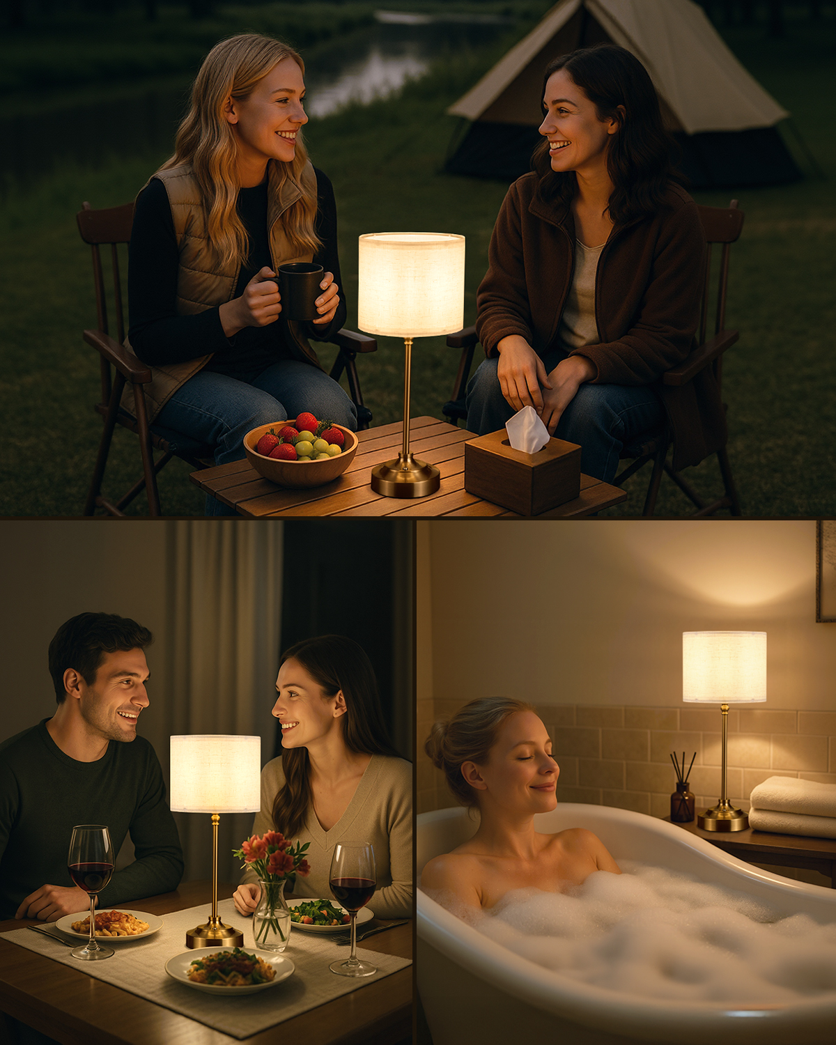 Combuh Cordless Bedside Table Lamp for Bedroom 6000mAh Battery Operated, Rechargeable Dimmable Touch Small Nightstand Lamps With USB C Charging Ports and AC Outlet for Living Room Office