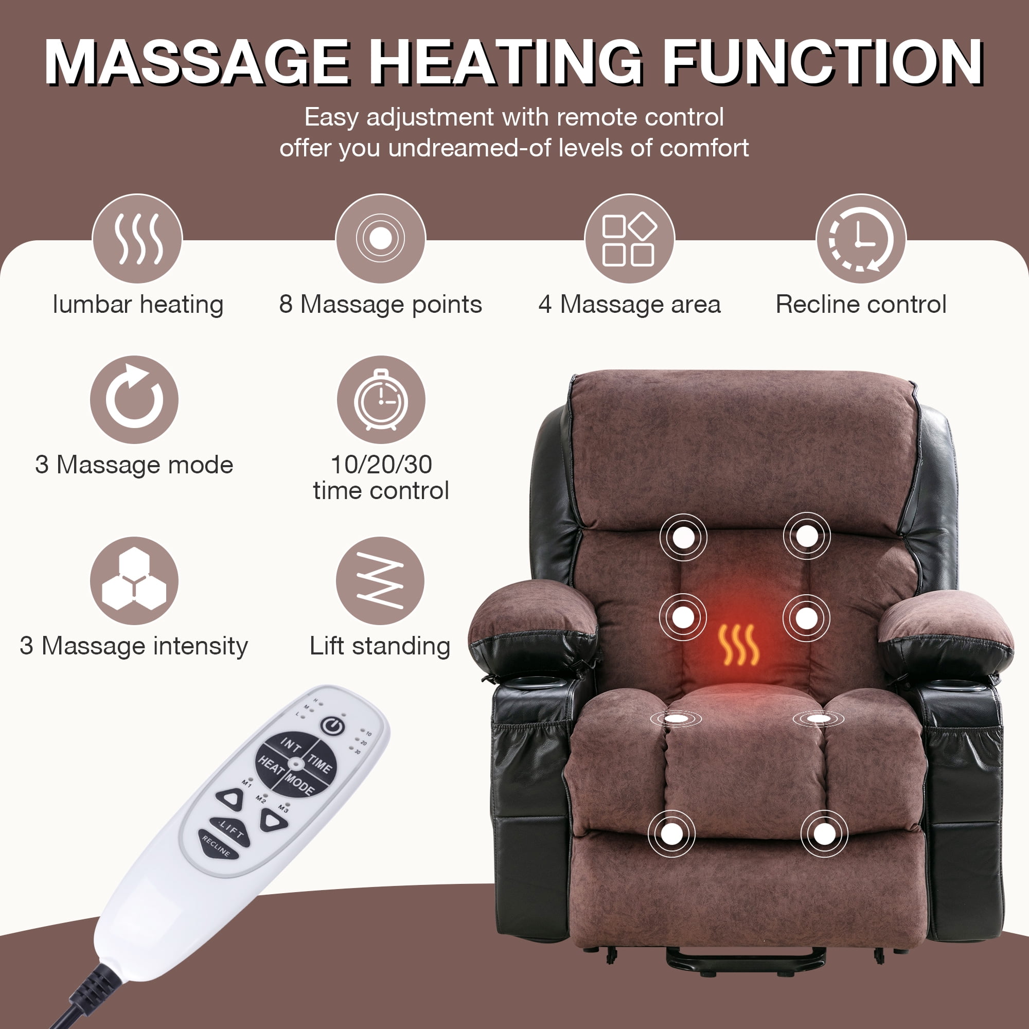 BTMWAY Power Lift Recliner, Electric Lift Chair with Remote and Side Pocket, Fabric Reclining Sofa Living Room Chair , Heavy Duty Lift Recliner for Elderly Big Man Lazy Boy, Holds 300lbs, Coffee