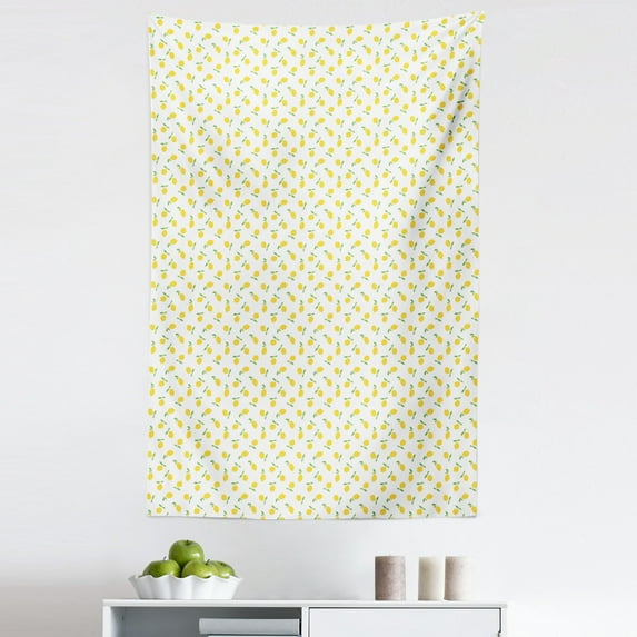 Lemon Tapestry, Summer Pattern with Simple Cartoon Citrus Fruit Repetition, Fabric Wall Hanging Decor for Bedroom Living Room Dorm, 5 Sizes, Mustard Lime Green, by Ambesonne