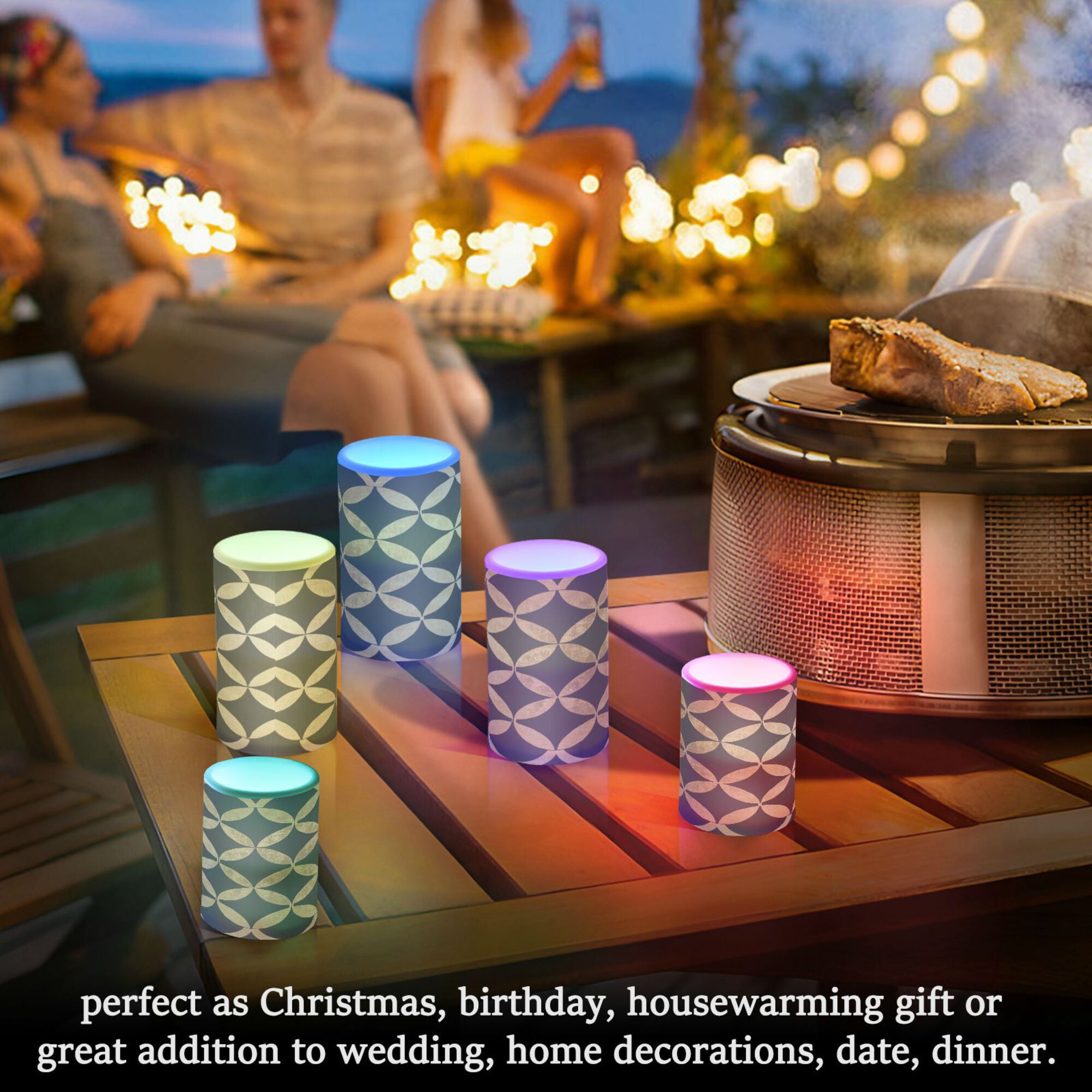 Yayeee Flameless Candles with Remote Flickering Battery Operated Multi Color Changing, Black Geometric