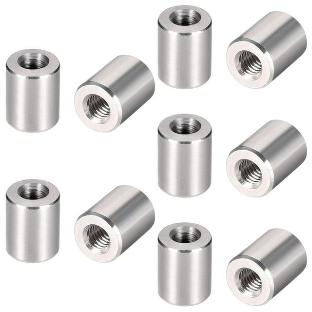 MroMax 10Pcs M4 Round Connector Nuts, 304 Stainless Steel Rod Coupling Nuts 10mm/0.39" Length Female Thread for Camera Pan, Lamp Bracket, Glass Folding Dining Table Silver