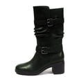 thumbnail image 2 of FSJ Women Casual Round Closed Toe Mid Calf Boots Chunky Low Heel Double Metal Buckle Strap Side Zipper Fashion Mid Knee High Shoes Size 13 Green, 2 of 4