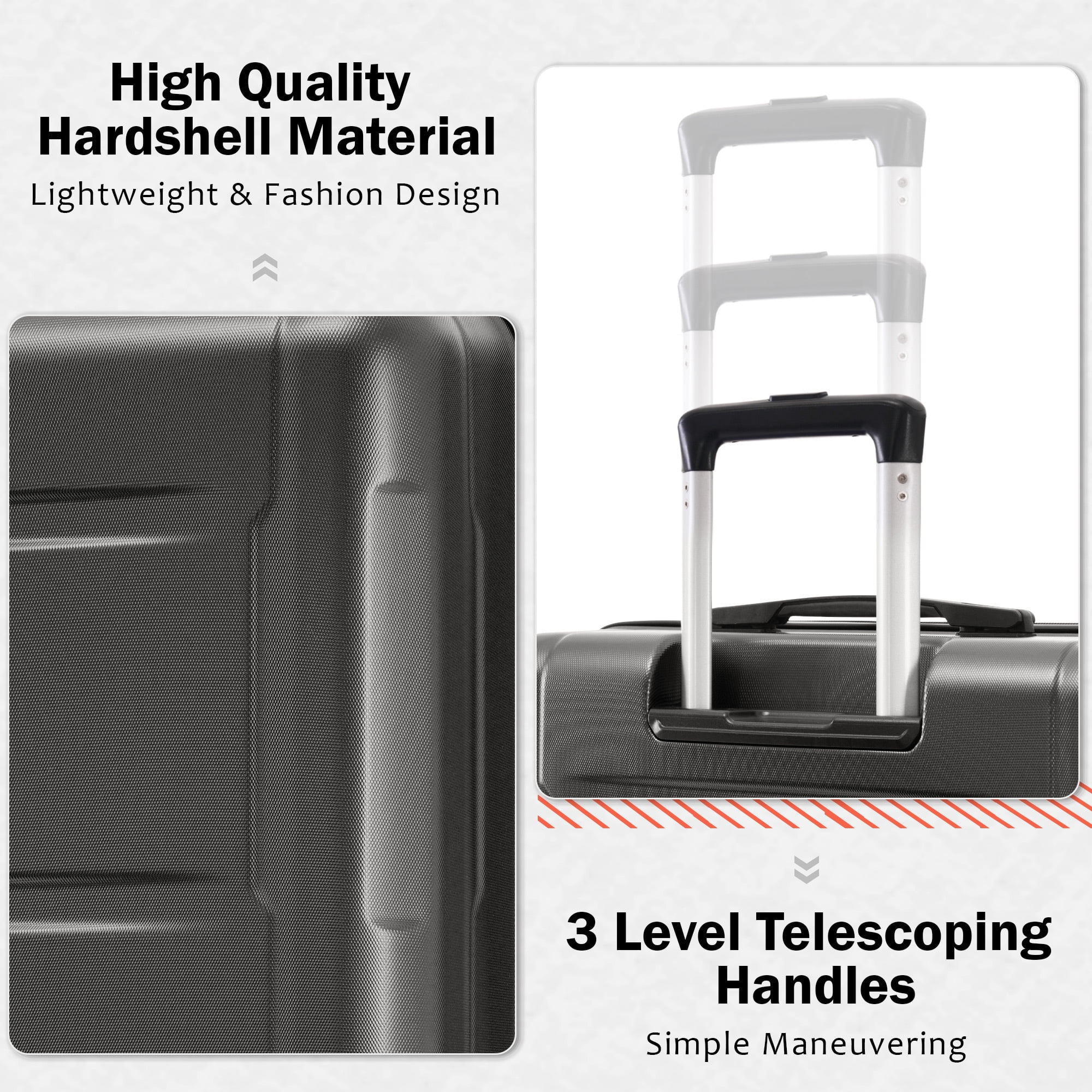 Euroco 4 Piece Hardside Luggage Sets,Expanable Lightweight Carry-on and Large Checked Suitcase Set with TSA Lock,Spinner Wheels and 2 Travel Duffle Bags,20/28 inch,Dark Gray