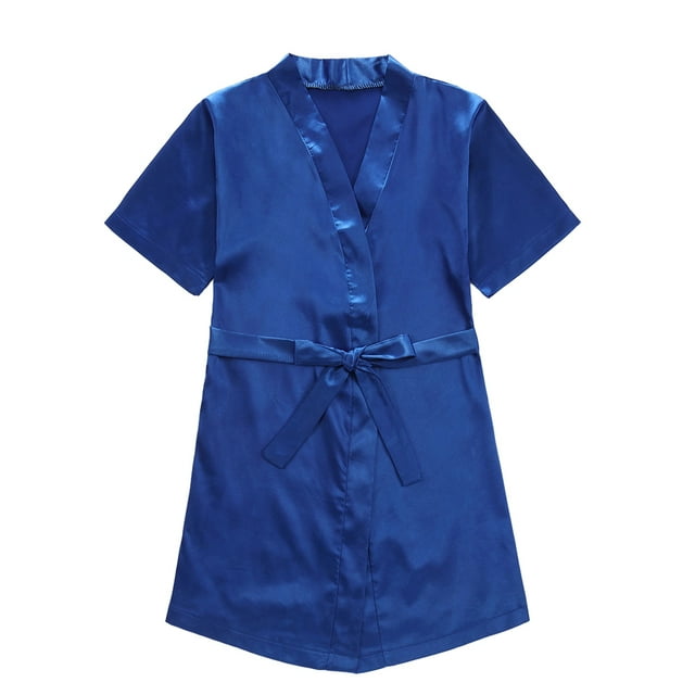 Qudderr Kids Baby Silky Satin Kimono Robe Solid Color Printing Bathrobe for Girls Boys Spring Fall Short Sleeve Night-Robe Toddler Soft Unisex Sleepwear for 1-7 Years