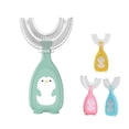 thumbnail image 3 of Cepillo de dientes de silicona de mano en forma de U para bebés Cepillo de dientes de doble cara Accesorios para mordedores para niños con mango Gadgets de limpieza Grande, Rosa Grande, Verde seitruly HA009119-08, 3 of 6