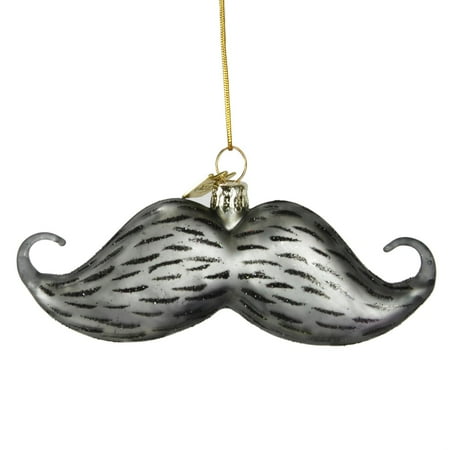 4" Noble Gems Glass Gray Glittered Men's Mustache Christmas Ornament