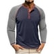 thumbnail image 2 of Blusas y camisas de manga larga con cuello redondo para hombre, informales, de manga larga, cuello redondo, medio botón, a cuadros, con bolsillos y bloques de color, blusas de poliéster para hombre, 2 of 8