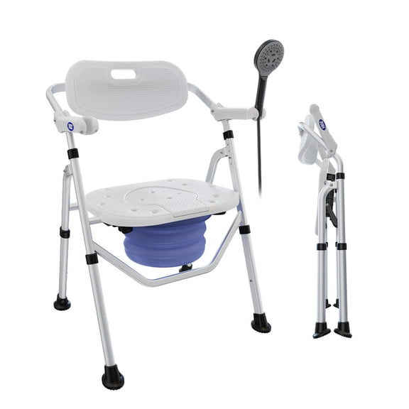 VOCIC Foldable Shower Chair for Inside Shower - Height Adjustable Design with Flip-Up Arms, U-Shaped Seat, Bath Chair for Elderly & Disabled, 300lbs Capacity