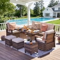 thumbnail image 2 of MEISSALIVVE 7 Pieces Patio Furniture Set with Dining Table, Outdoor Wicker Conversation Set with Wood Armrest Chairs, 2 Ottomans, Beige, 2 of 9