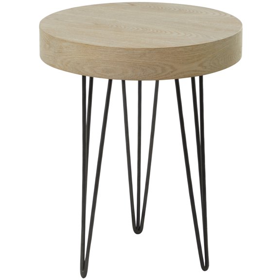DecMode 20" x 24" Brown Wooden Round Accent Table with Black Metal Hairpin Legs, 1-Piece