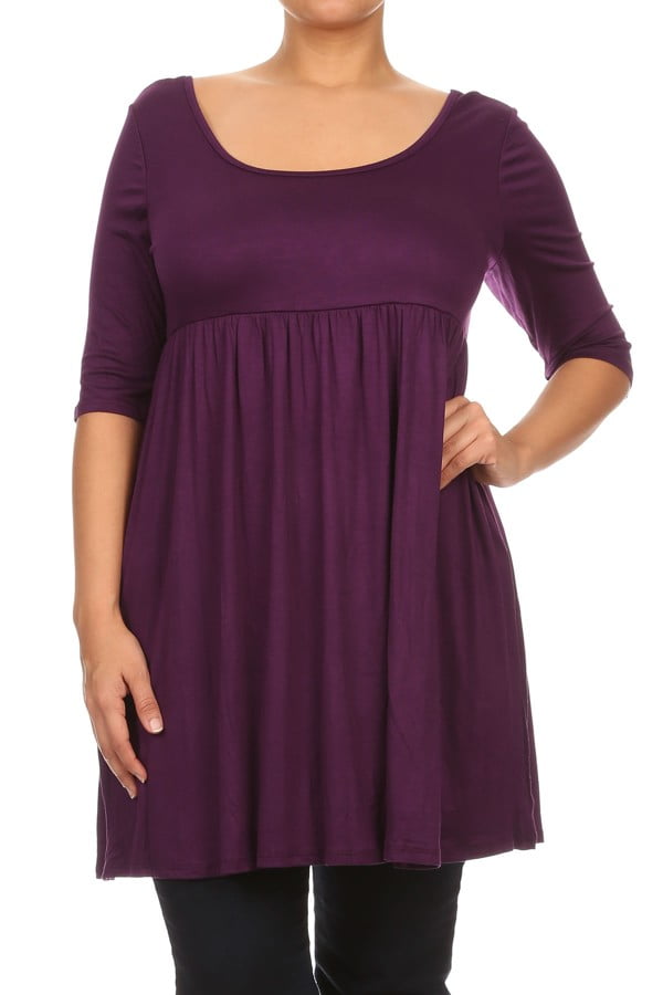 Moa Collection Women's Plus Size Trendy Style Baby Doll Solid Dress