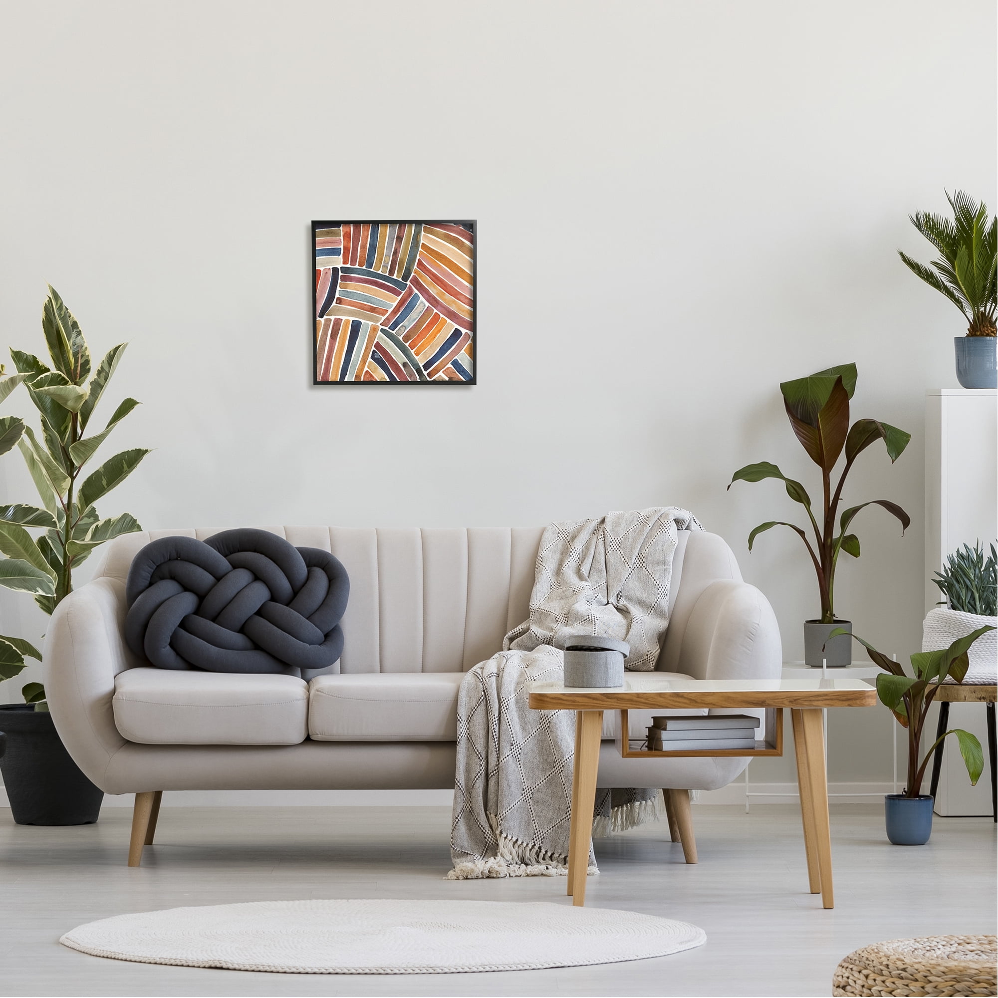 Stupell Industries Muted Alternating Stripes Abstract Painting Black Framed Art Print Wall Art, 17 x 17