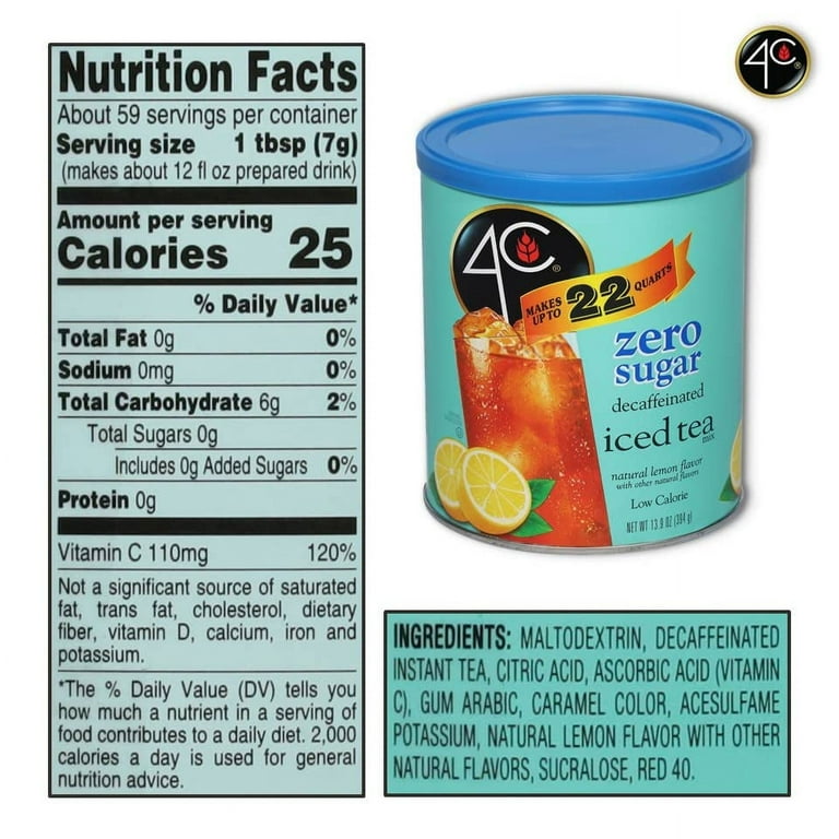 4C Light Powdered Drink Mix, 22 Qt, Decaffeinated Iced Tea