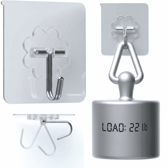 Clouxemli 24 Pack Heavy Duty Self Adhesive Hooks - 33lb Max, Transparent, Waterproof, Sticky Wall Hooks for Keys, Bathroom, Shower, Outdoor, Kitchen, Door, Home Improvement, Utility