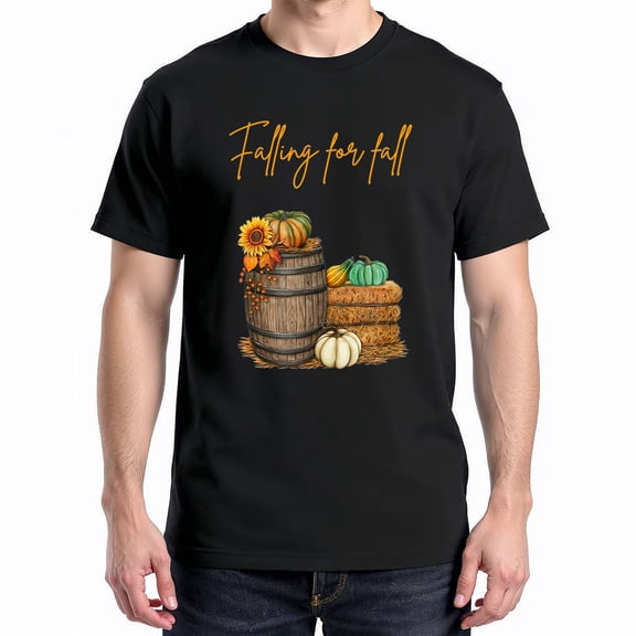 Falling For Fall T-Shirt – Autumn Pumpkin & Hay Bale Theme – Seasonal Wear