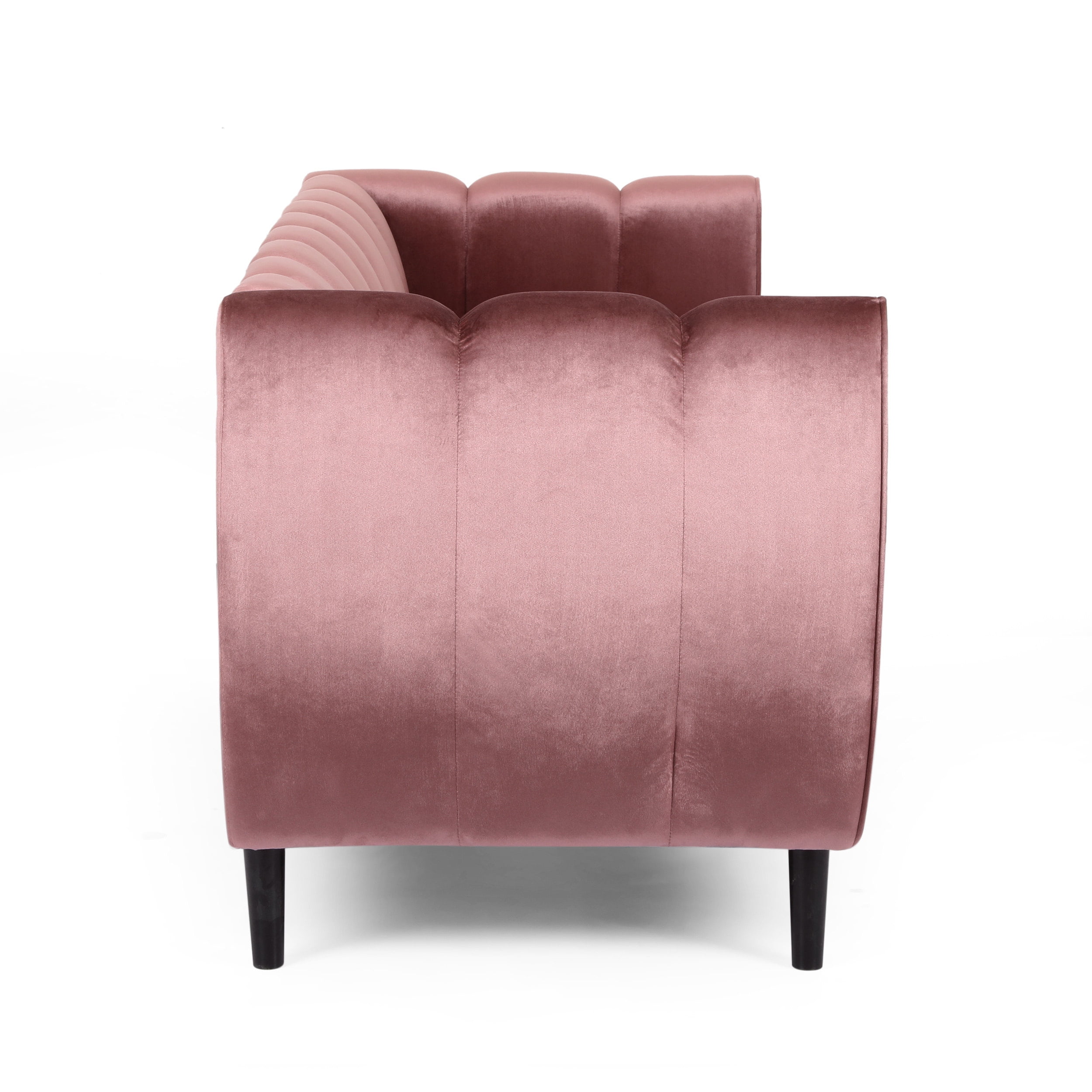 Noble House Mohammad Channel Stitch Velvet 3 Seater Sofa, Blush