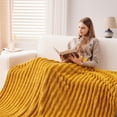thumbnail image 4 of SHILIU-Super Soft King Blanket Mustard Yellow Premium Silky Flannel Fleece 3D Ribbed Jacquard Lightweight Bed Blanket All Season Use (Mustard Yellow Ribbed, King(90"x110")), 4 of 4