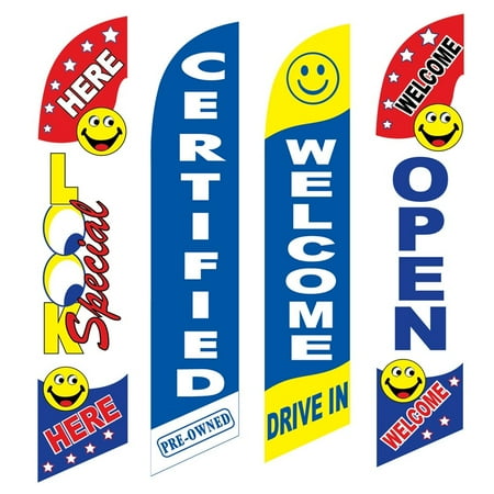 4 Advertising Swooper Flags Look Special Here Pre Owned Welcome Open