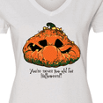 thumbnail image 4 of Inktastic Never Too Old for Halloween Pumpkin Women's V-Neck T-Shirt, 4 of 5