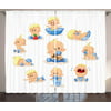 Baby Curtains 2 Panels Set, Baby Boy Crying Walking Playing with Toys Sleeping Goofy Infant Person Happy, Window Drapes for Living Room Bedroom, 108W X 96L Inches, Ivory Pale Blue, by Ambesonne