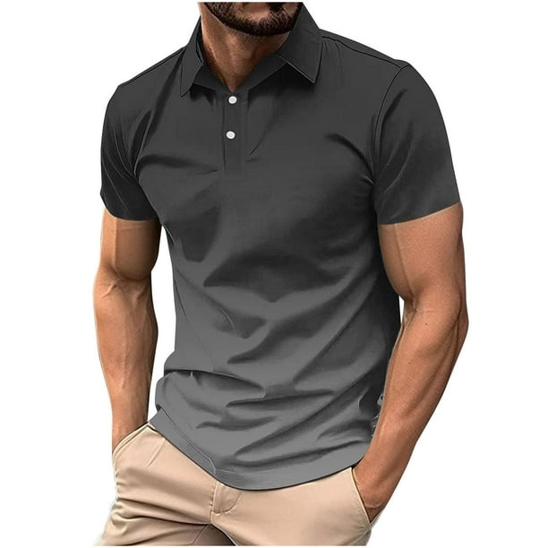 Blusa y camisa de manga corta con cuello vuelto para hombre, informal, lisa, de manga corta, con botones y cuello vuelto.