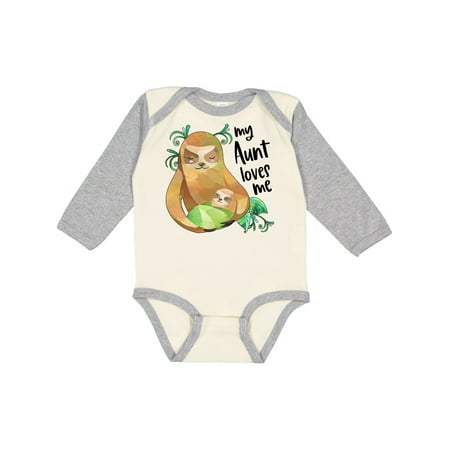 

Inktastic My Aunt Loves Me Cute Sloth and Baby Gift Baby Boy or Baby Girl Long Sleeve Bodysuit