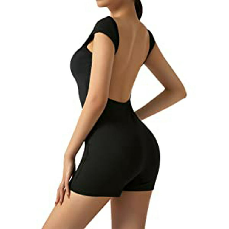 Women's Sexy Low Cut Jumpsuits Short Sleeve Backless Bodysuit Solid Casual  Fitted Summer Shorts Romper Playsuit 