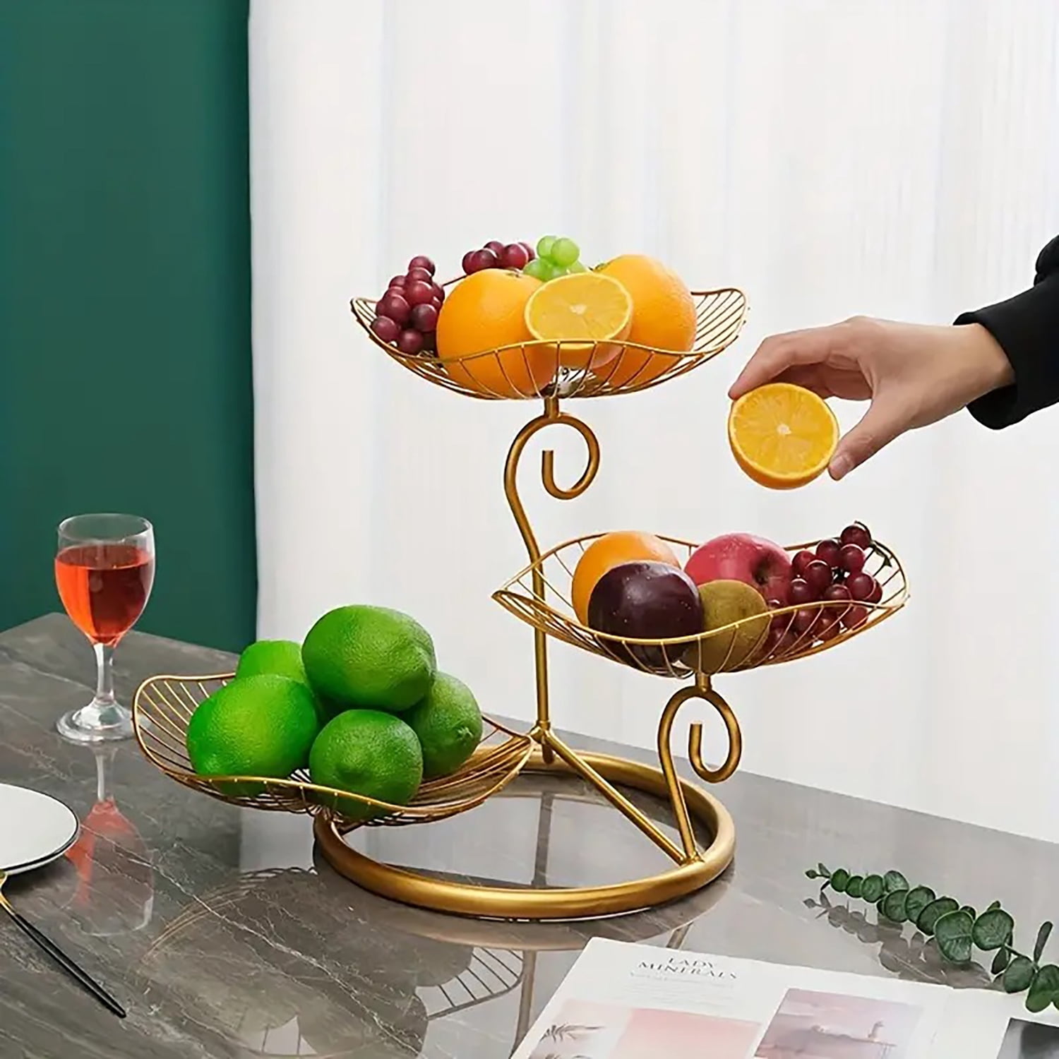 Emapoy 3-Tier Fruit Basket, Metal Fruit Bowl Wire Basket for Kitchen Counter, Gold